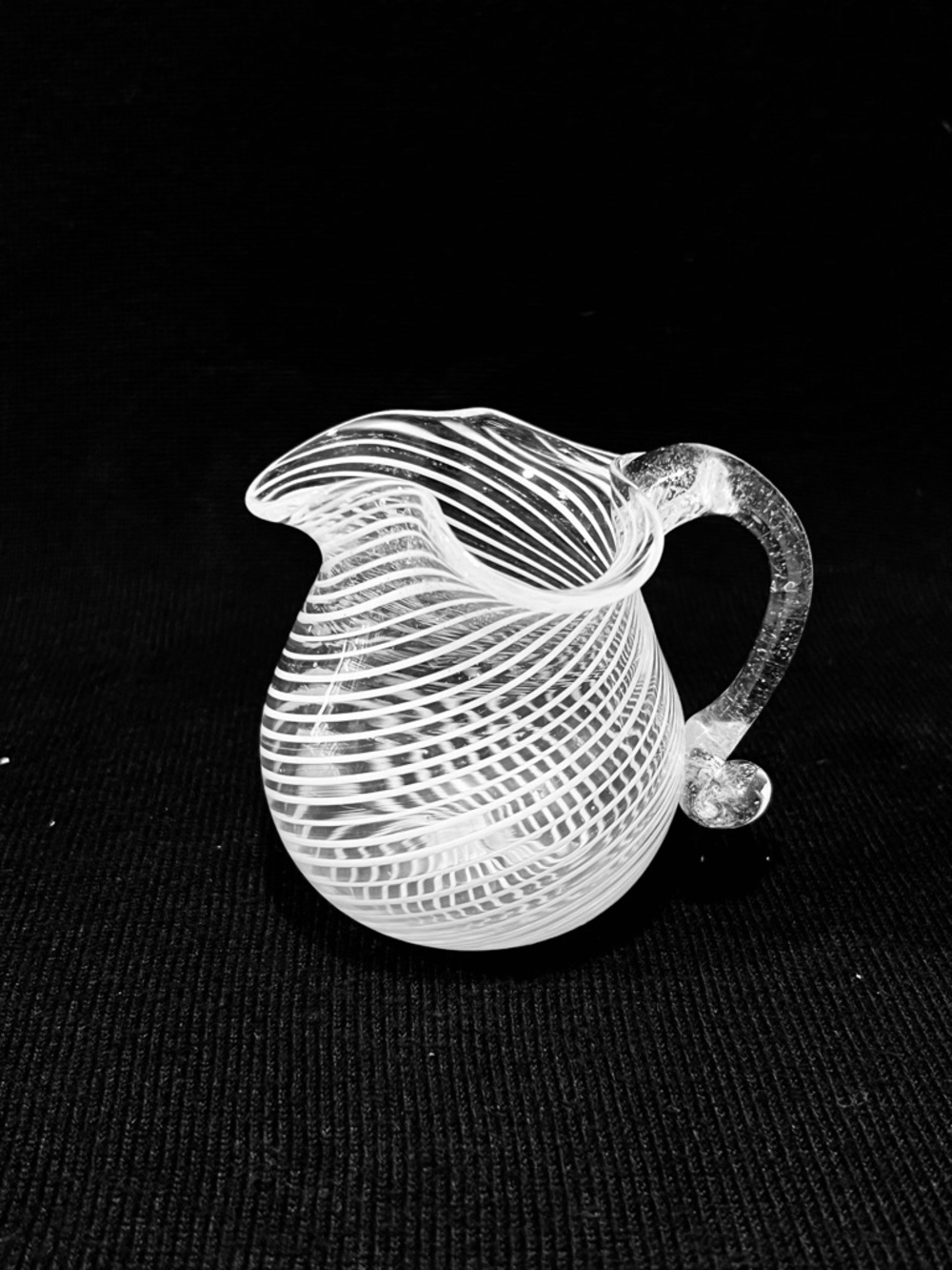 Antique Yelenia Gora Valley  Blown Glass Decorated Milky Thread Filigree Jug